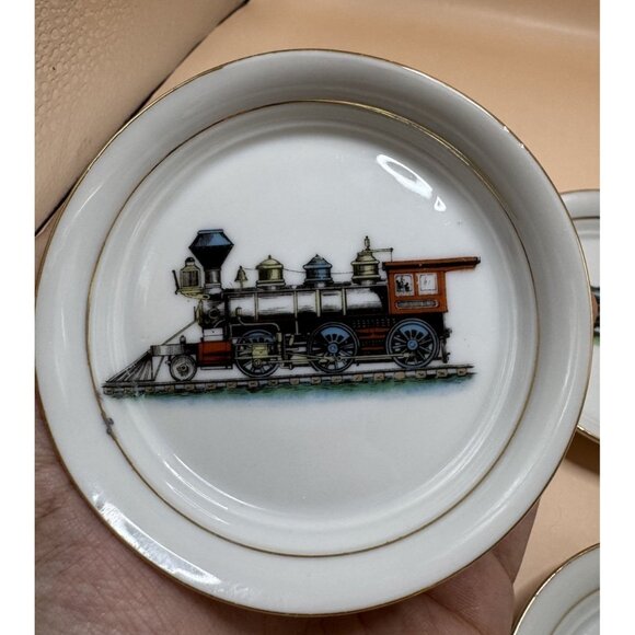 VTG Railroad Train Ceramic Coasters/Dish Lot ESD JAPAN Locomotives- Cool Pieces! - Picture 6 of 12